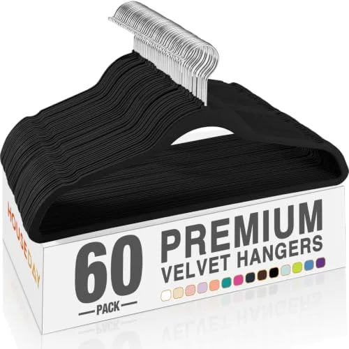 HOUSE DAY Black Velvet Hangers 60 Pack
