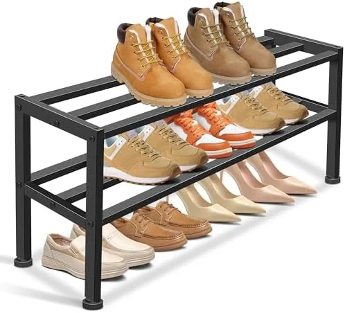 KEETDY 3-Tier Metal Shoe Rack, Stackable Shoe Organizer