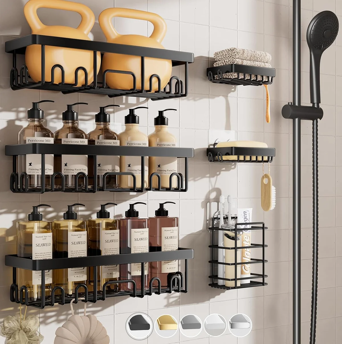 Veken Shower Caddy 6-Pack, Adhesive No-Drill Set
